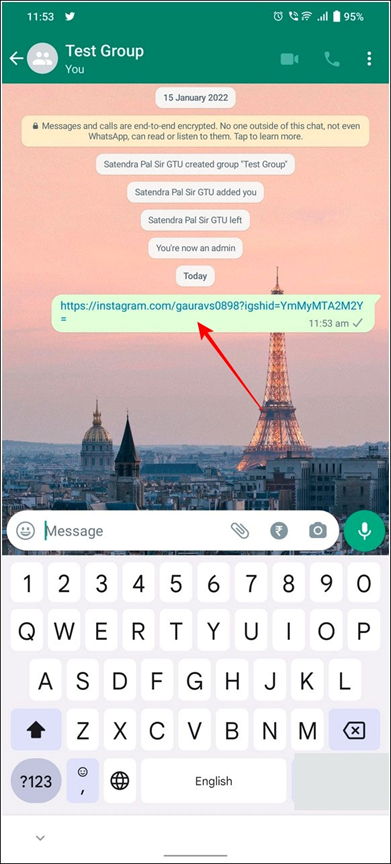 ارسال لینک اینستاگرام در واتس‌اپ