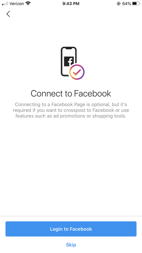 اتصال به فیسبوک برای تبدیل بیزینس اکانت پیج اینستاگرام