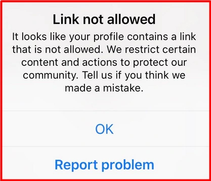 خطای لینک مجاز نیست به عنوان یکی از دلایل باز نشدن لینک اینستاگرام